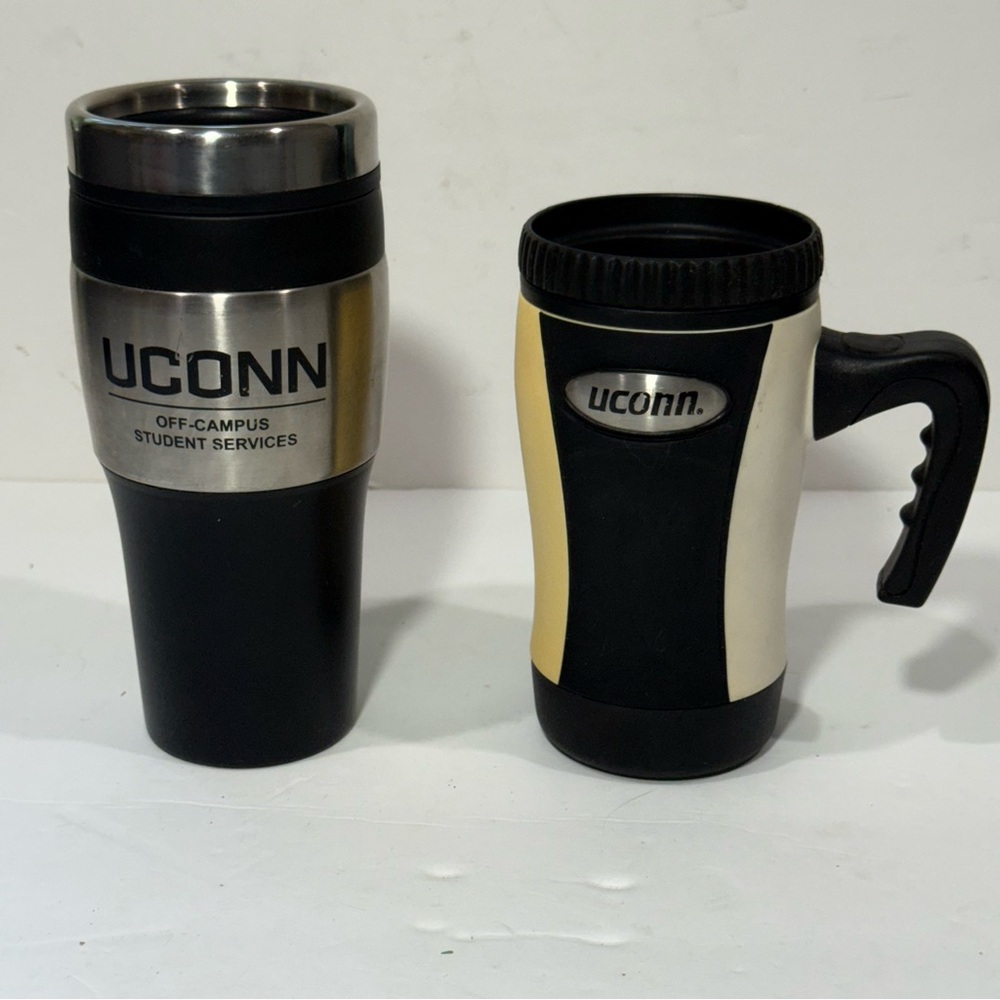 2 UCONN Travel Mug Set Insulated Travel Commuter Mug Coffee Cup Hot Cold Drink